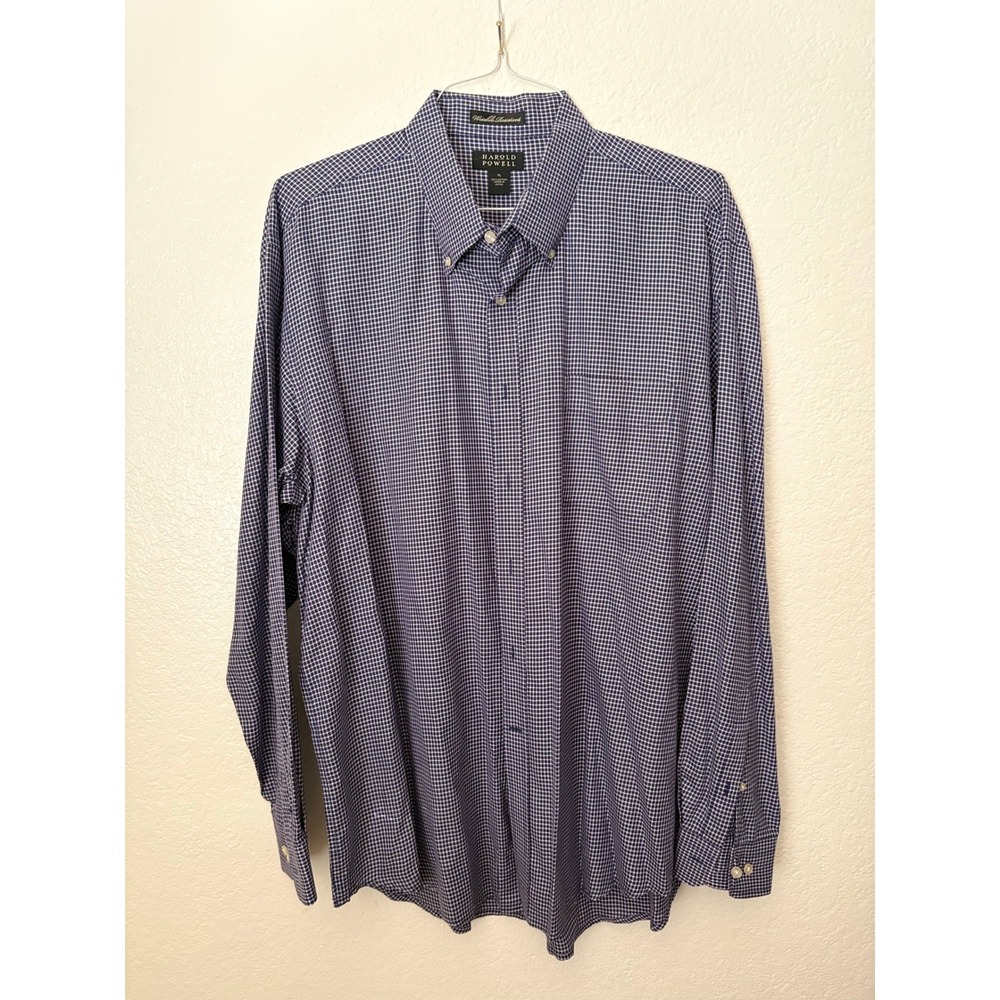 Harold Powell Wrinkle Resistant Gingham Checker Button Down Shirt Career Office